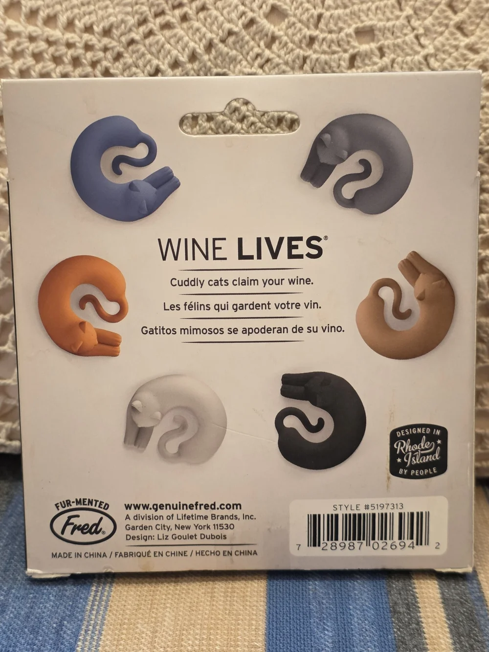 Fred Wine Lives Cat Wine Glass Markers Set of 6 Silicone Party Bar Accessories